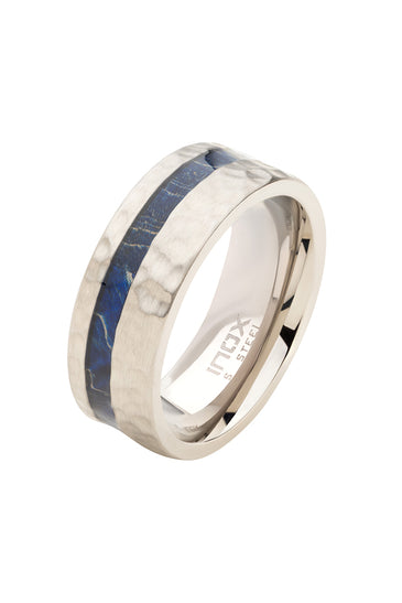 Steel Blue Dyed Wood Inlay Ring