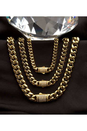 18K Gold Plated Miami Cuban Chain Necklace with Lab-grown Diamonds
