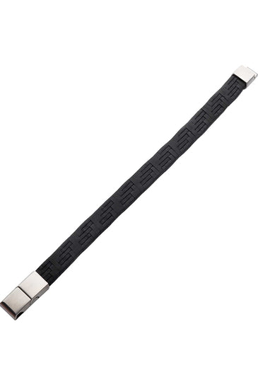 Black woven suede leather bracelet with silver-tone clasp end
