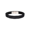 Black suede leather woven bracelet with silver-tone clasp and bar details