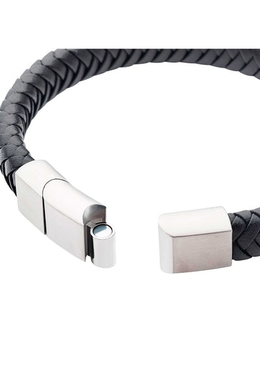 Two Tone Black Braided Genuine Leather Bracelet