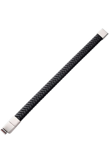 Two Tone Black Braided Genuine Leather Bracelet