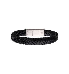 Two Tone Black Braided Genuine Leather Bracelet