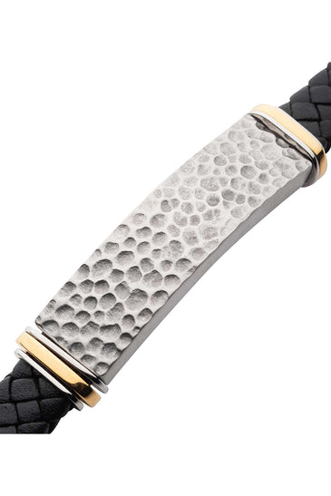 Black Leather with Blacksmith Hammered ID Bracelet