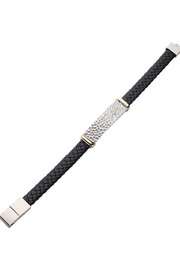 Black Leather with Blacksmith Hammered ID Bracelet