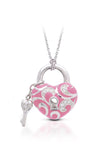 Rhodium-plated sterling silver is set with white stones and hand-painted classic pink Italian enamel