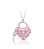 Rhodium-plated sterling silver is set with white stones and hand-painted classic pink Italian enamel