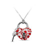 Rhodium-plated sterling silver is set with white stones and hand-painted rich red Italian enamel