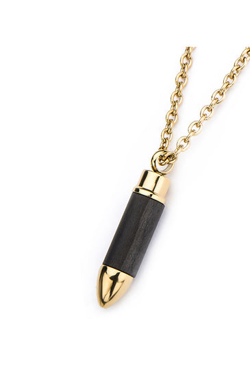 Stainless Steel Gold Plated and Carbon Graphite Bullet Pendant with Chain