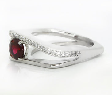 Sterling Silver Split Shank Garnet Ring
