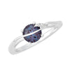 14kt white gold ring with oval alexandrite center and lab diamonds on band
