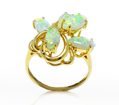 Yellow gold marquise opal ring with clustered marquise stones