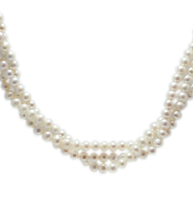 14kt YG Three Strand Pearl Necklace