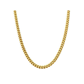 Gold Cuban link chain necklace, single strand draped in a U shape