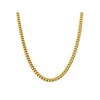 Gold Cuban link chain necklace, single strand draped in a U shape