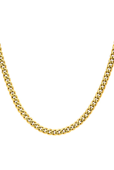Gold Cuban link chain necklace with polished flat links