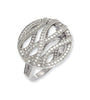 Sterling silver ring lined with cubic zirconia stones on sterling silver circle creating a abstract design