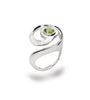 Peridot stones shaped into circles are set in sterling silver