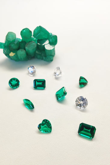 14kt WG Chatham Emerald Lab Diamond Earrings