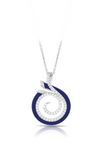 Set on rhodium-plated sterling silver, the pave-set stones and hand-painted blue Italian enamel are swirled together.