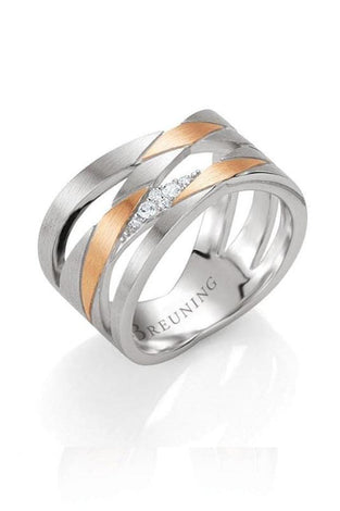 Sterling silver in a braided pattern feature glistening white stones with accents of rose gold