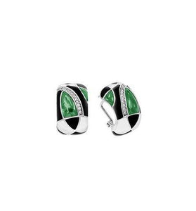 sterling silver bangs inlaid with stones and hand painted a green Italian enamel