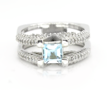 Sterling Silver Blue Topaz V Ring