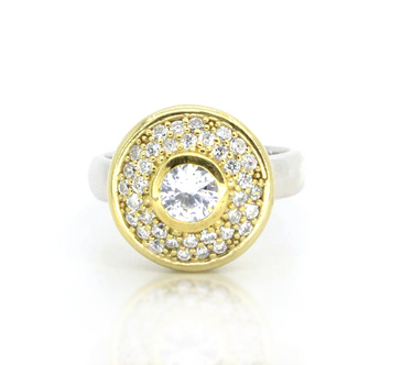 Sterling Silver CZ Halo Button Ring