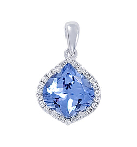 14kt WG Chatham Aqua Spinel Lab Diamond Pendant