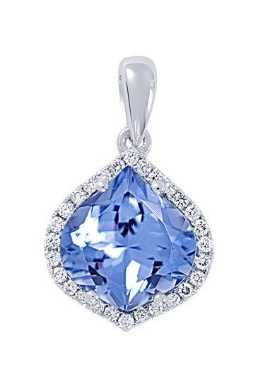 14kt WG Chatham Aqua Spinel Lab Diamond Pendant