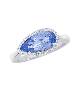 14kt WG Chatham Aqua Spinel Lab Diamond Ring