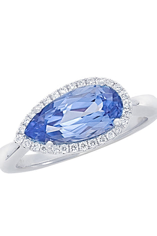 14kt WG Chatham Aqua Spinel Lab Diamond Ring