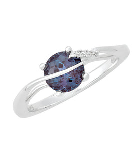 14kt WG Chatham Alexandrite Lab Diamond Ring