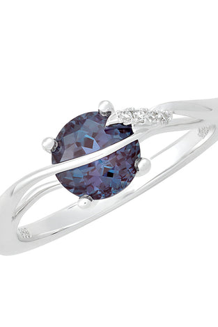 14kt WG Chatham Alexandrite Lab Diamond Ring