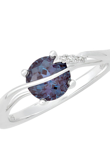 14kt WG Chatham Alexandrite Lab Diamond Ring