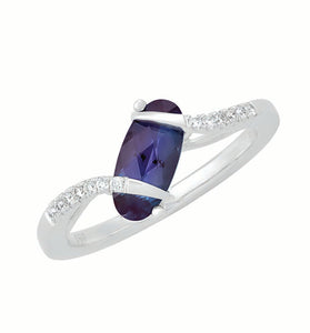 14kt WG Chatham Alexandrite Lab Diamond Ring