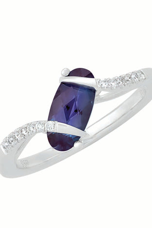 14kt WG Chatham Alexandrite Lab Diamond Ring