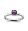 Sterling silver ring set with cushion cut amethyst stone.