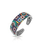Hand-painted multicolored Italian enamel and white stones are set on rhodium-plated sterling silver