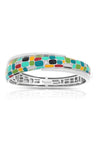 On rhodium-plated sterling silver, it is decorated with a multitude of colors from hand-painted Italian enamel finished with details of pave-set stones