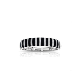 Black and white striped bangle with silver hinge clasp