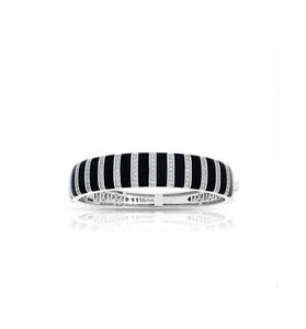 Black and white striped bangle with silver hinge clasp