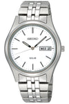 Stainless steel white dial solar watch