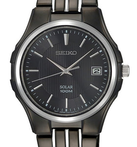 Black plated stainless steel black dial solar watch 