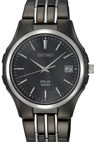 Black plated stainless steel black dial solar watch 