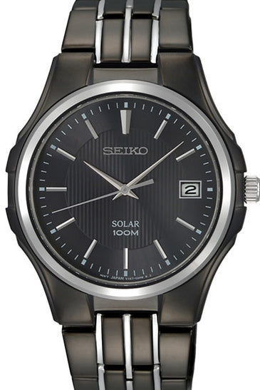 Black plated stainless steel black dial solar watch 