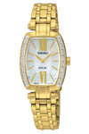 Stainless steel gold toned pearl dial watch 