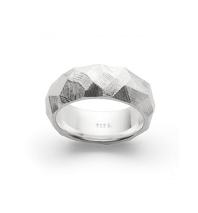 Sterling silver band carved into geometric shapes