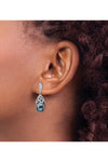 Sterling silver earrings accented with cubic zirconia stones featuring black teardrop pearl