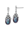 Sterling silver earrings accented with cubic zirconia stones featuring black teardrop pearl